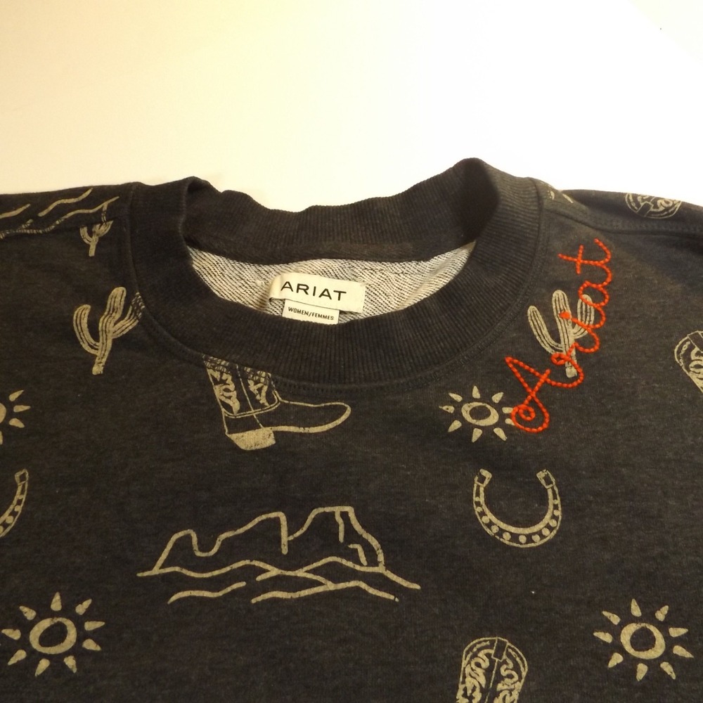 Ariat Women's Black Cowboy Pattern Sweatshirt, Size XL